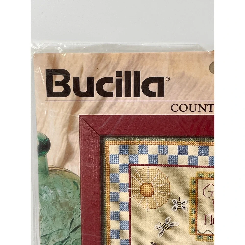 Vtg Bucilla 1710 Greet the New Day Counted Cross Stitch Kit Beehive Tulips 8x10
